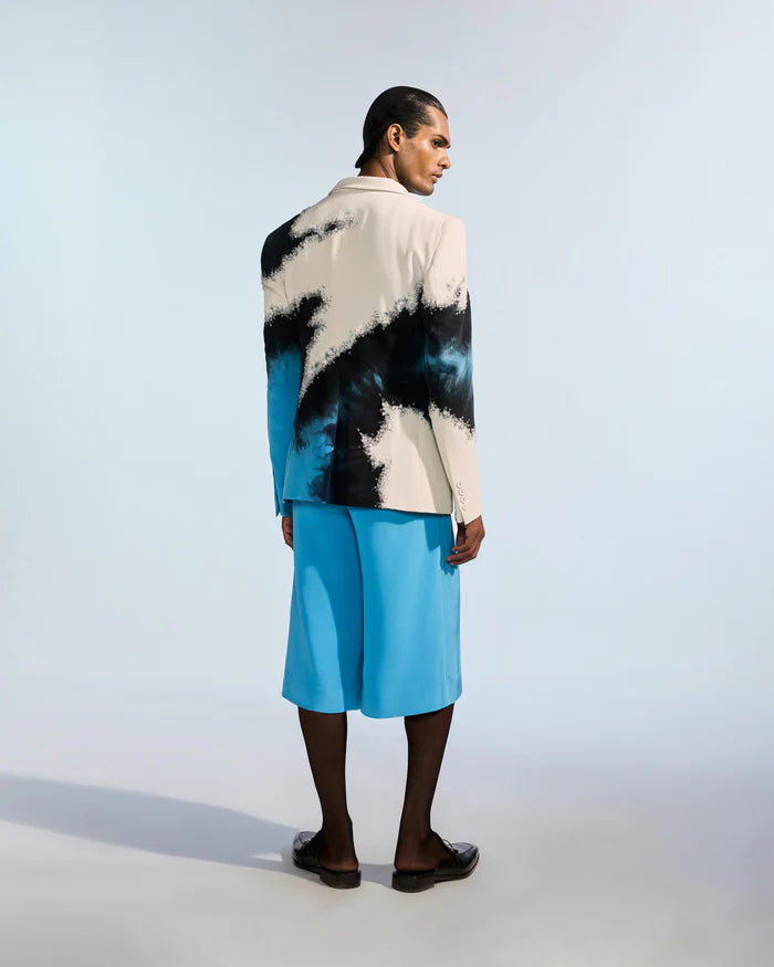 Blue Crepe Pleated Shorts