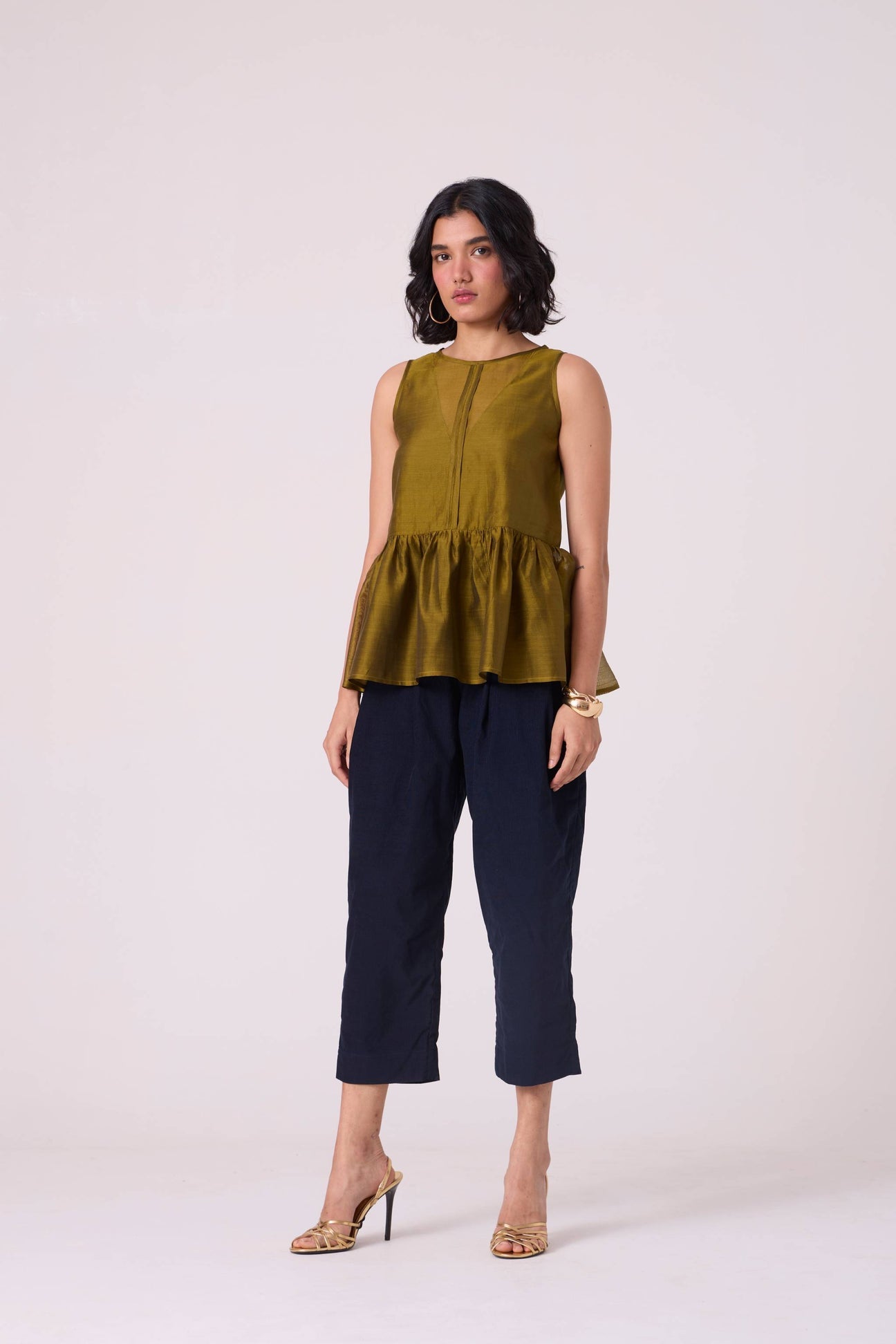 Galina Green Handwoven Peplum Top