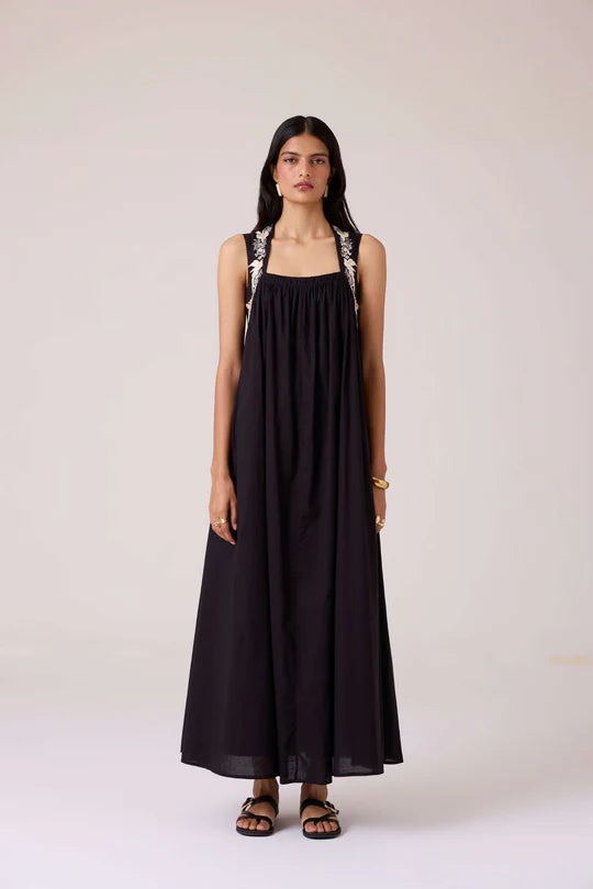 Themis Black Embroidered Dress