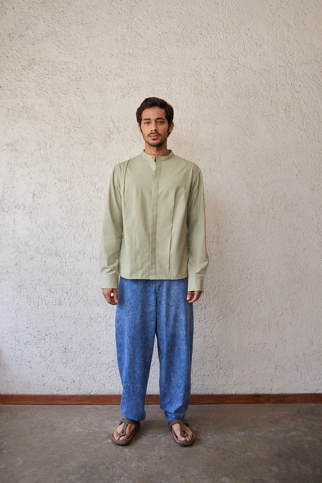 sage shirt for men, cotton poplin sustainable shirt