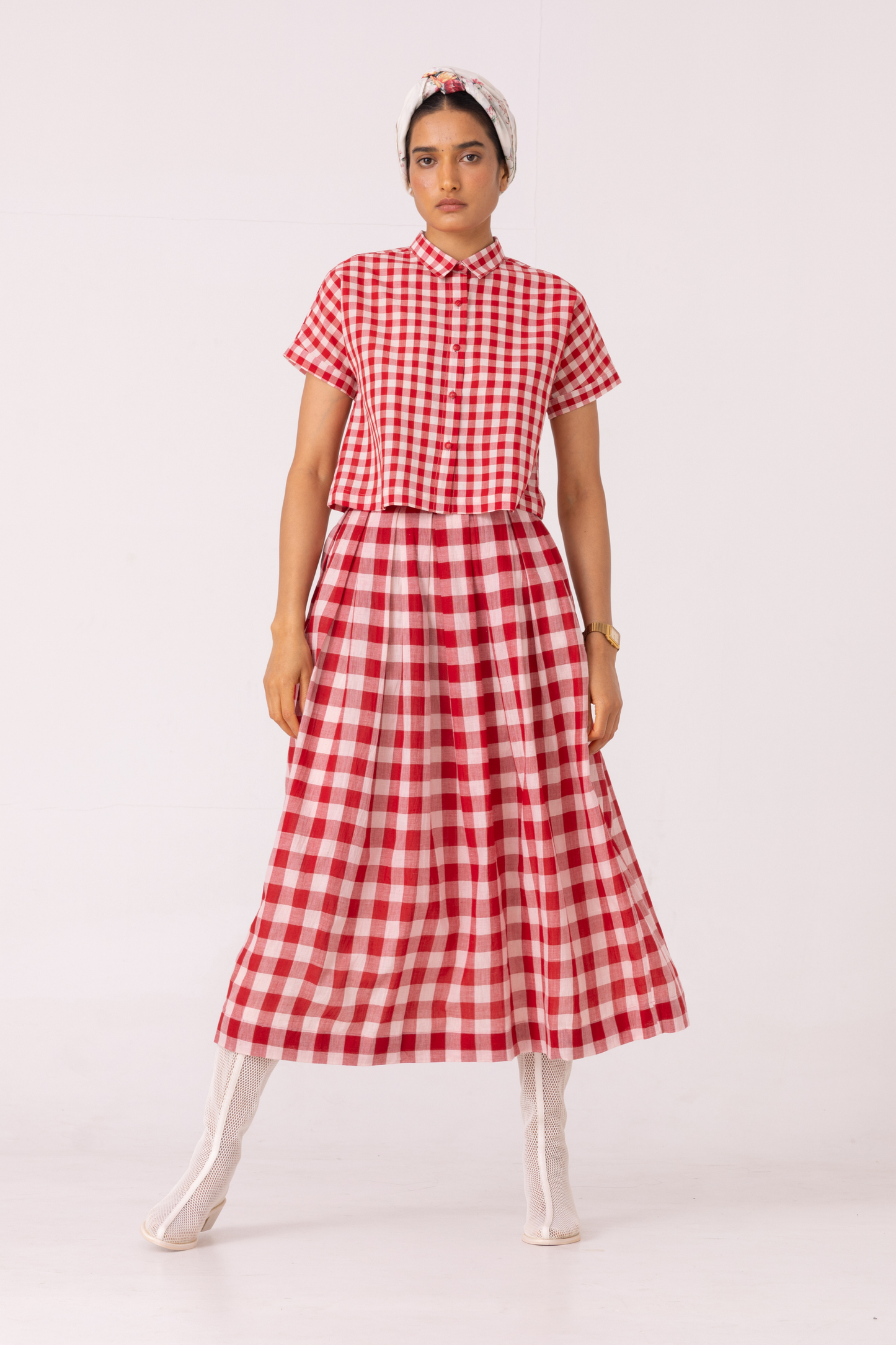 June Red Checkered Handwoven Skirt