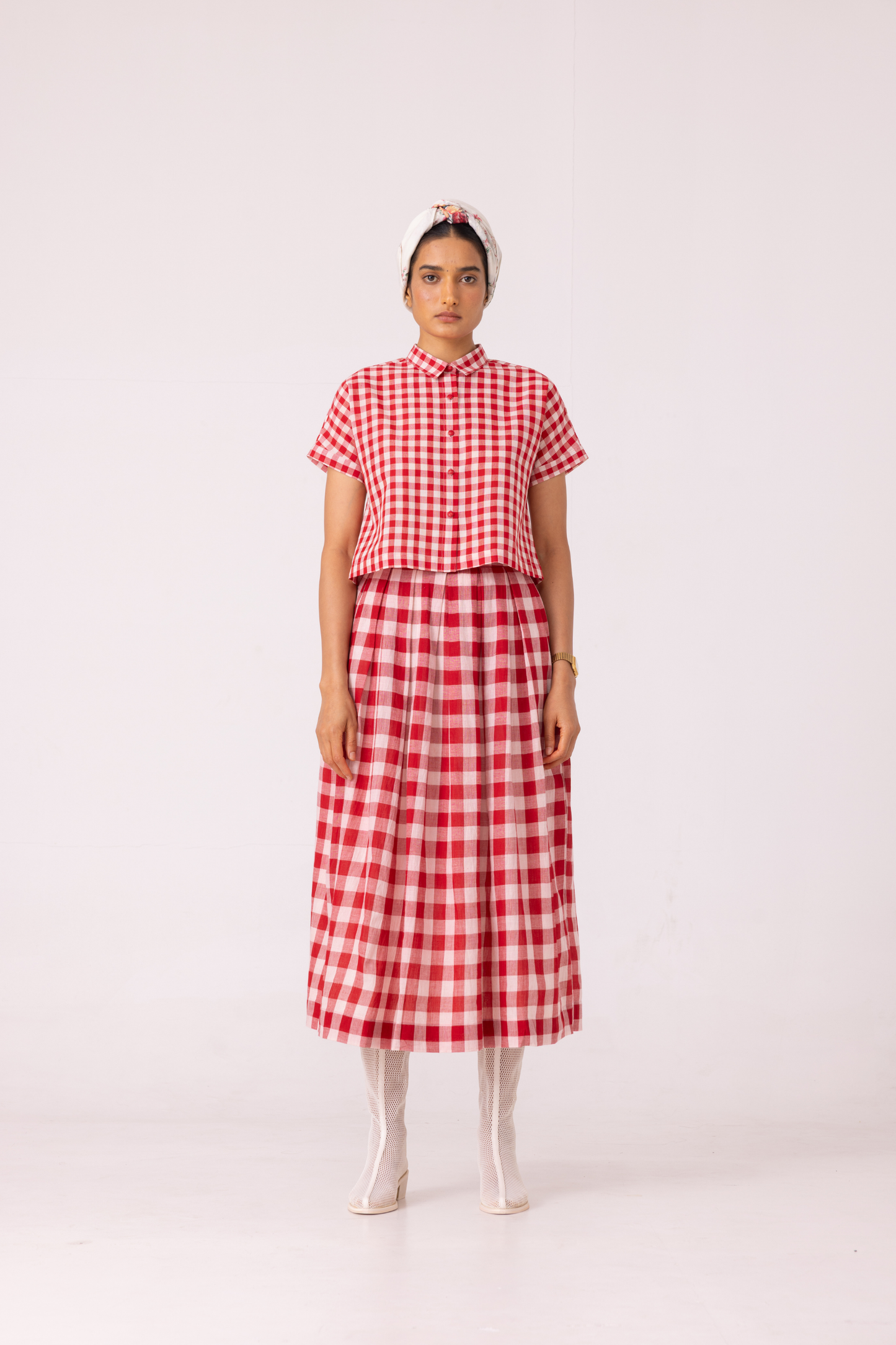 Emily Red Checkered Handwoven Top