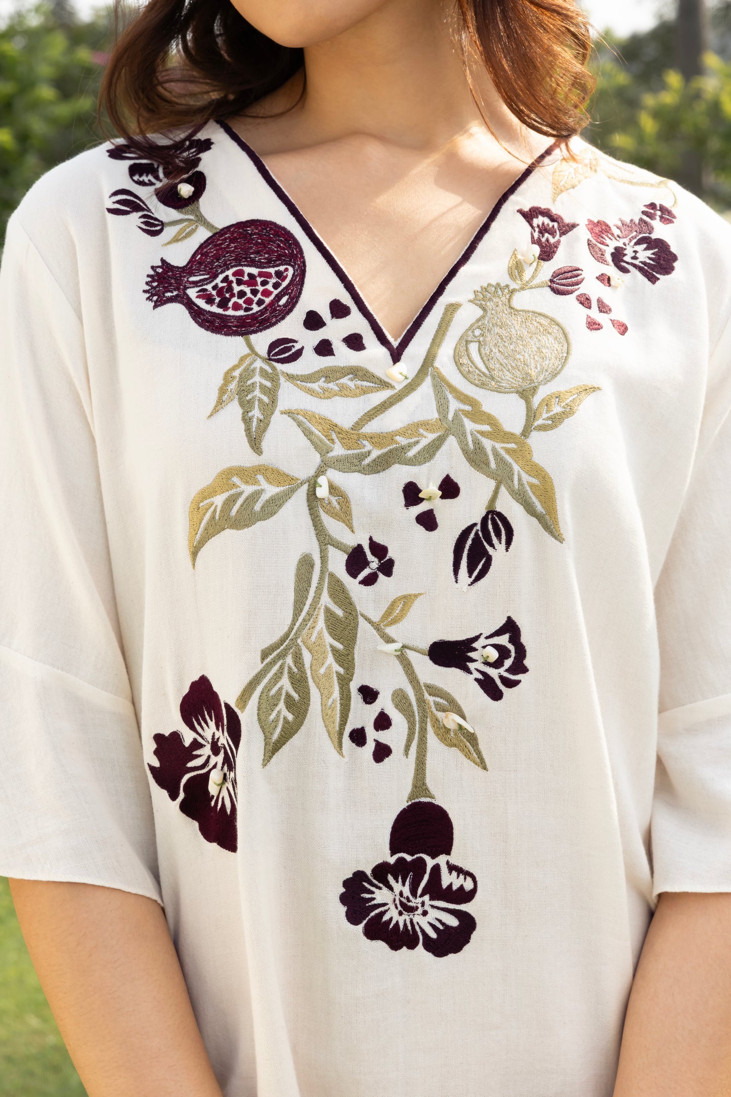 Pomegranate Embroidered Short Kaftan Dress