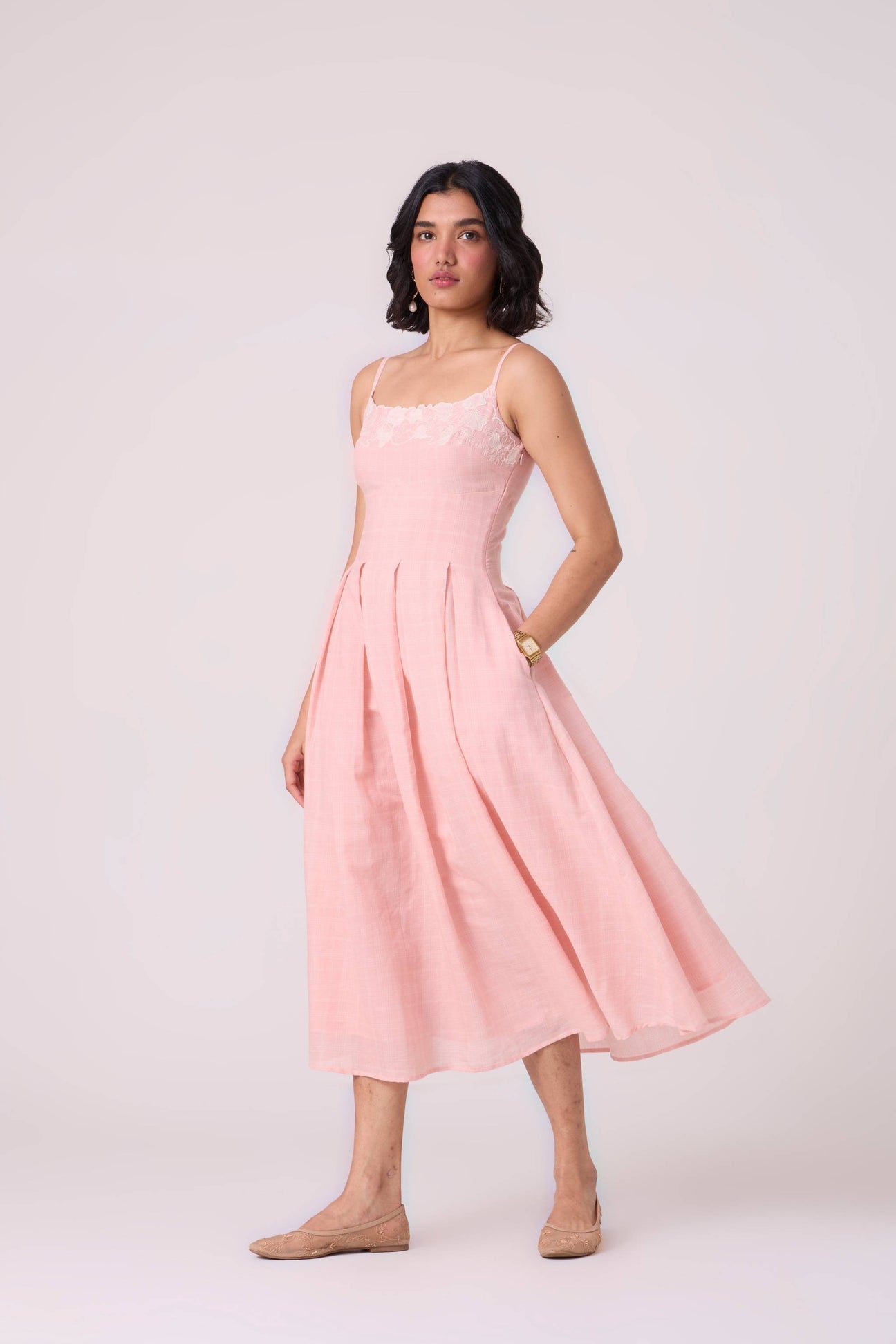 Ai Pink Embroidered Handwoven Dress