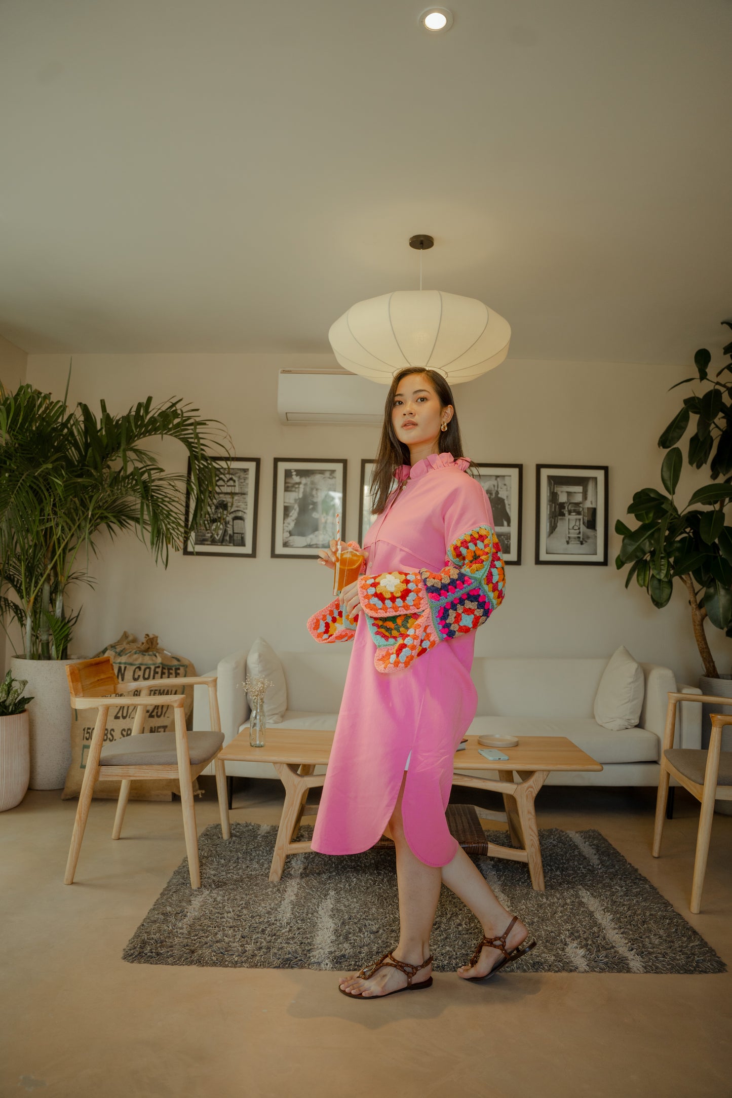 Bubblegum Oversized Shirt with Multicolour Sleeves