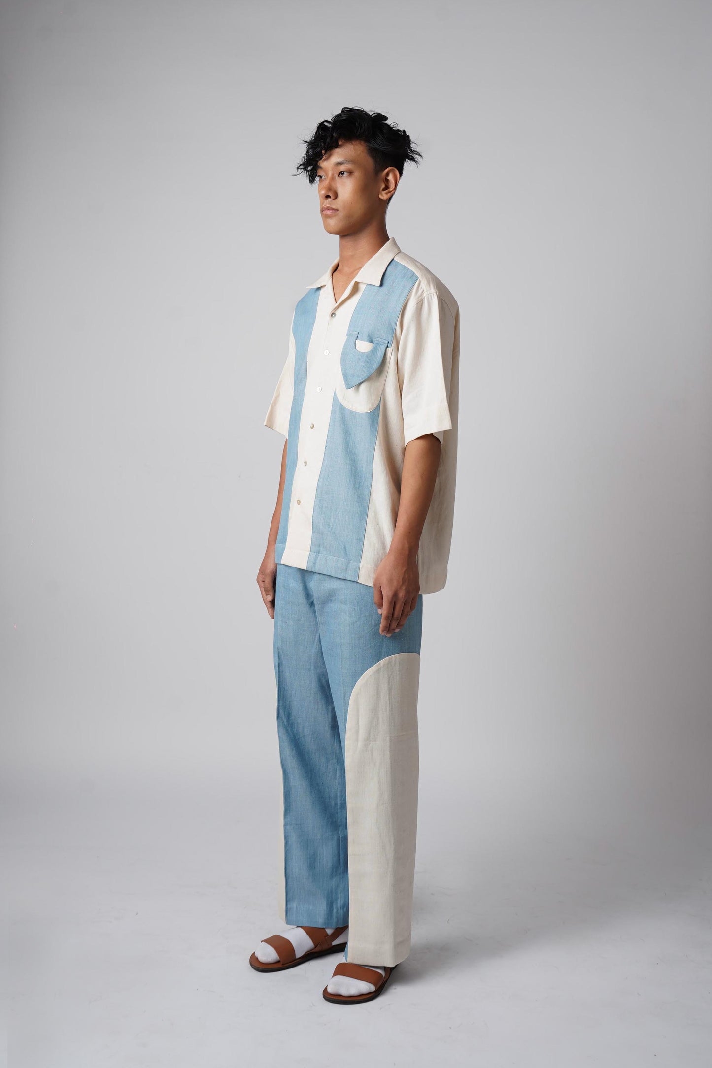 Urban color blocked camp collar shirt with signature pocket