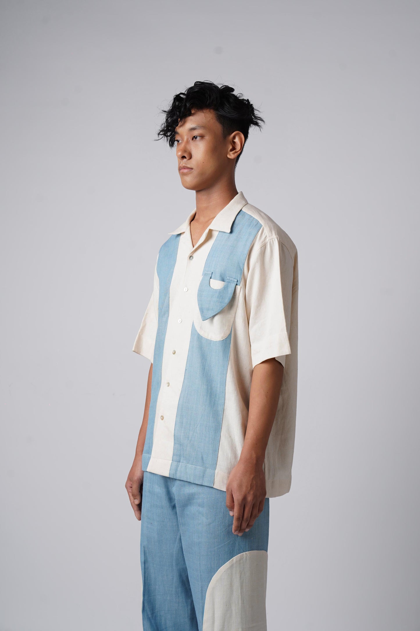 Urban color blocked camp collar shirt with signature pocket
