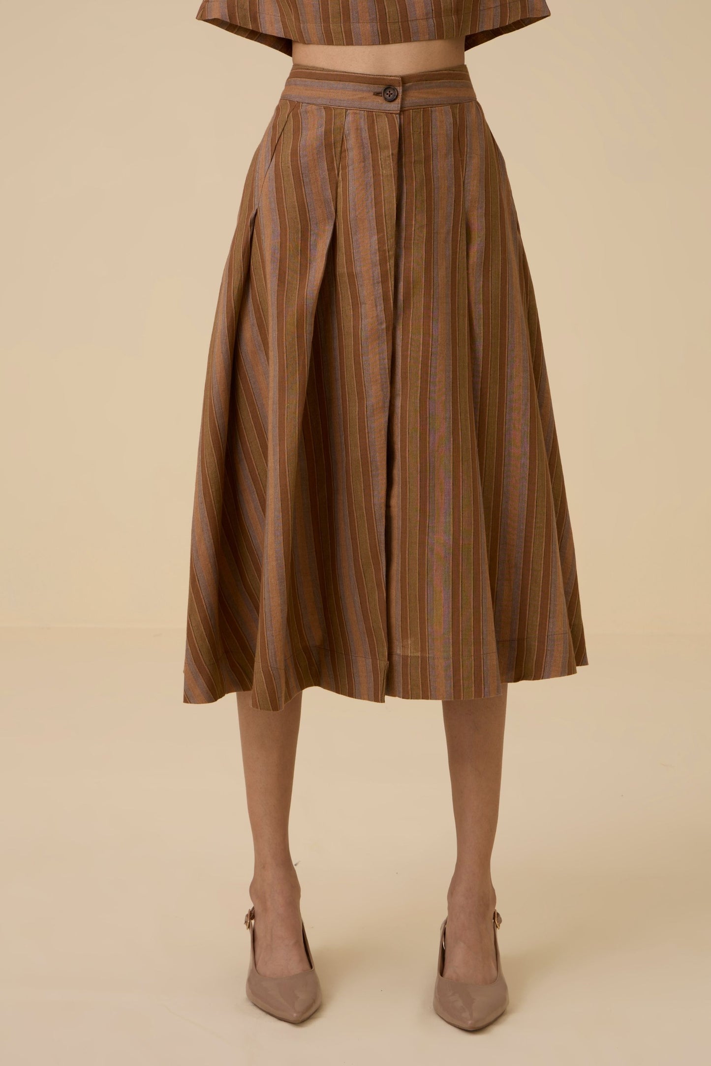 Faizaan Brown Stripe Handwoven Skirt