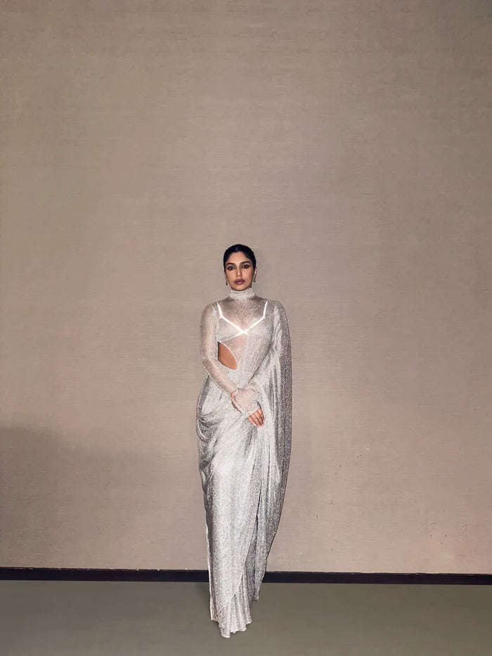 SILVER MESH SARI SET