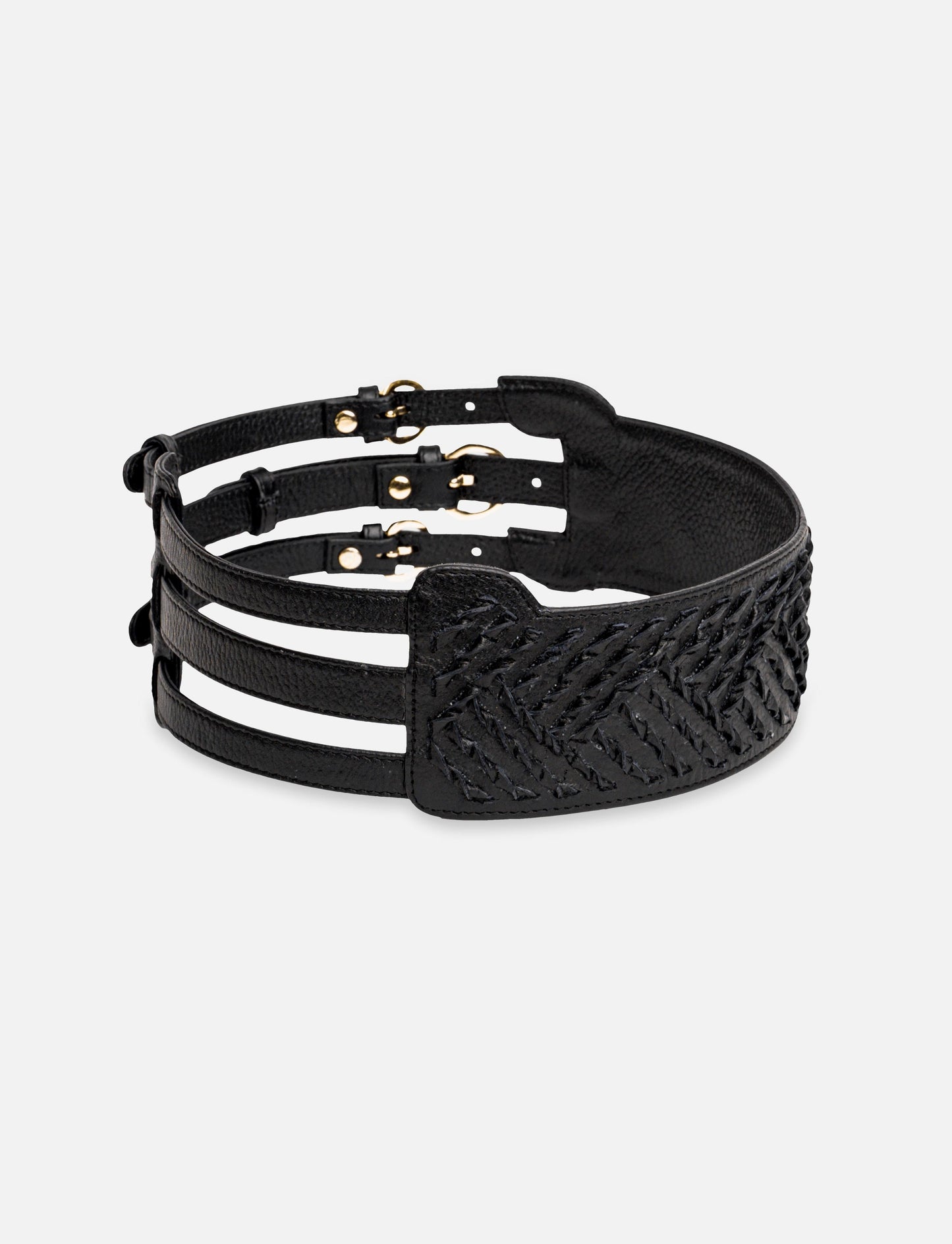 Upcycled Three- Buckled Black Unisex Leather Belt