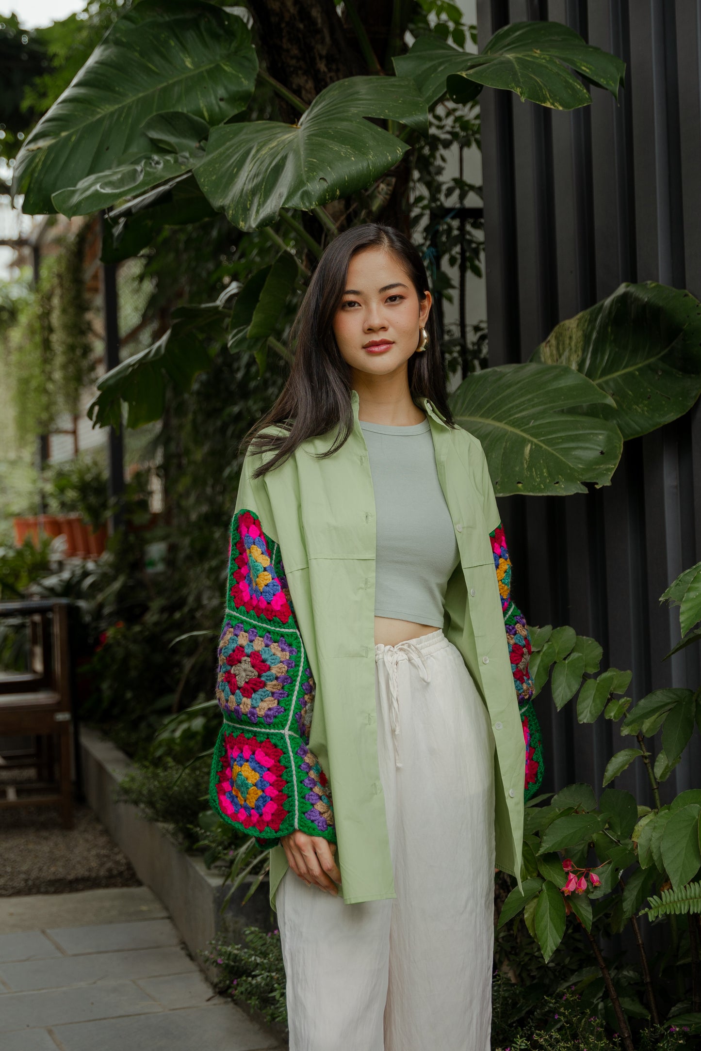 LoveBird Oversized Shirt with Multicolour Sleeves