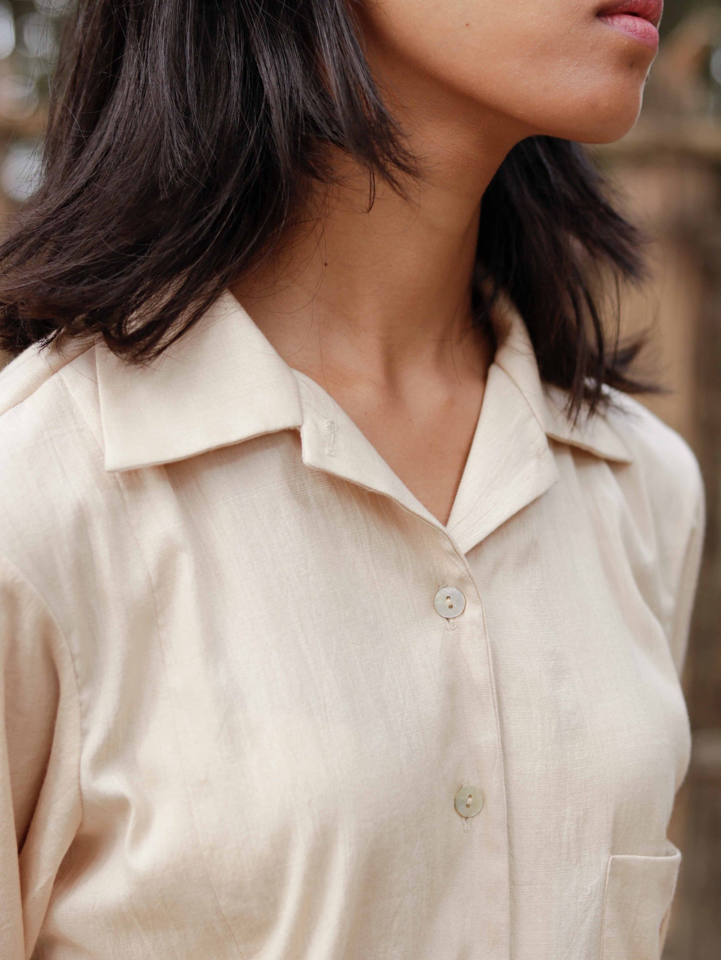 Organic cotton Camp-collar shirt with long cuffs & tucks detail on pocket
