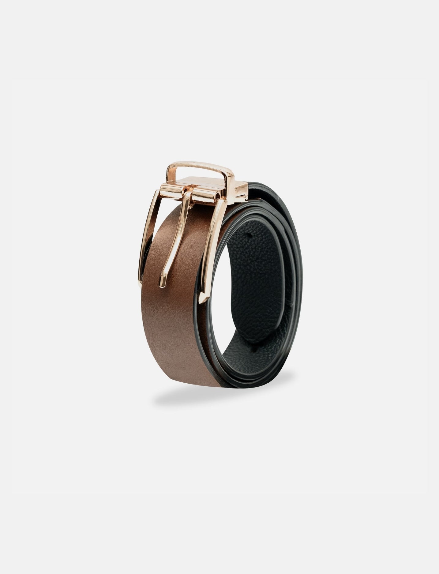 Black and brown upcycled leather reversible unisex adjustable belt.