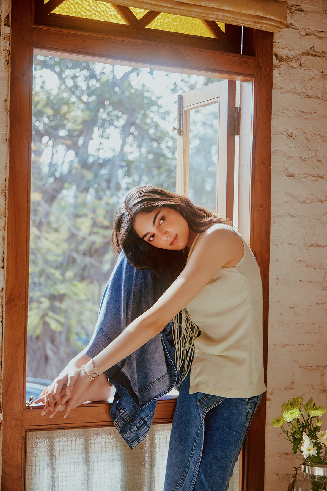 blue denim, cotton denim,, light weight wide leg pants