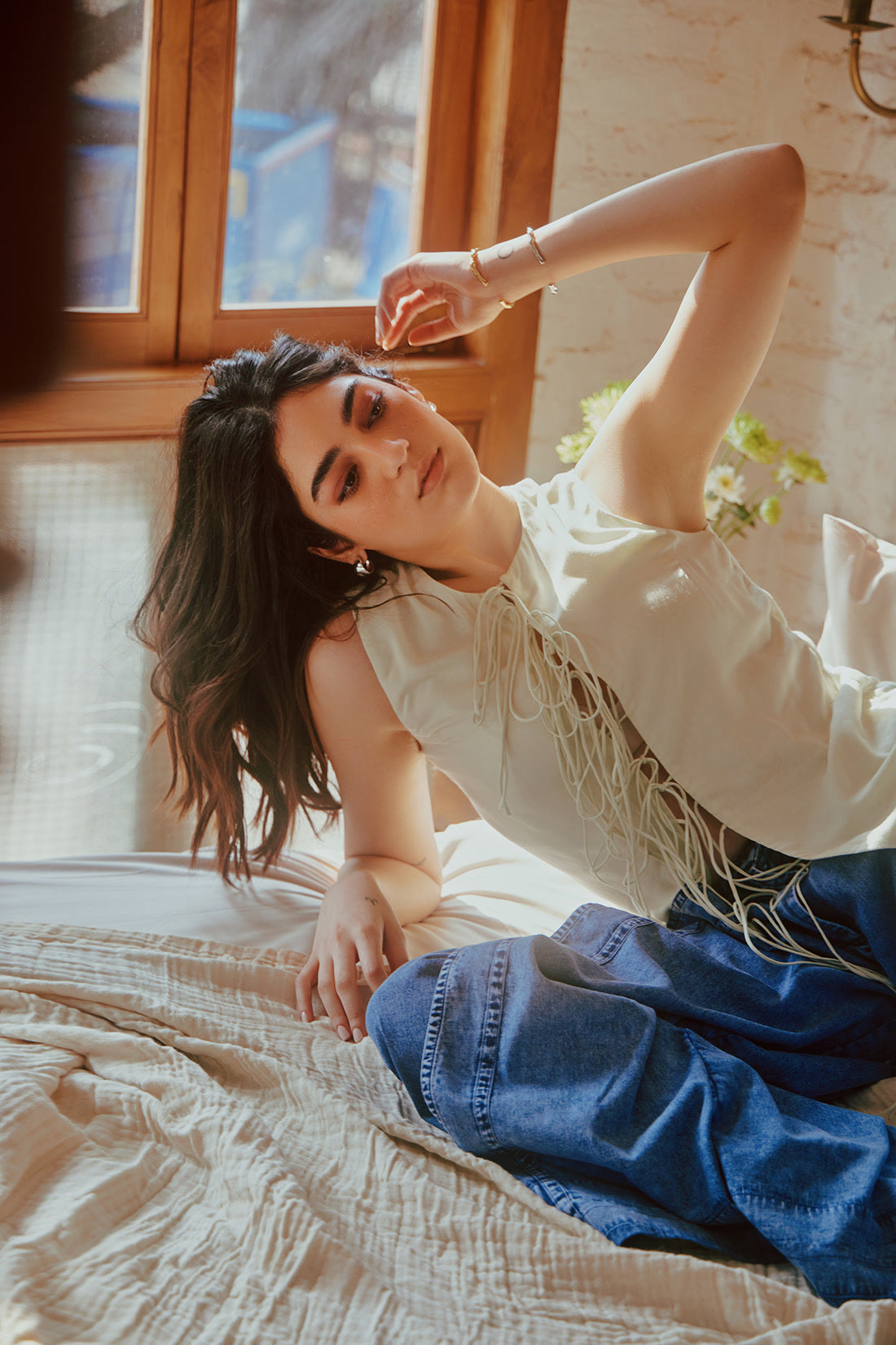 sleeveless green top, silk blouse, sustainable top