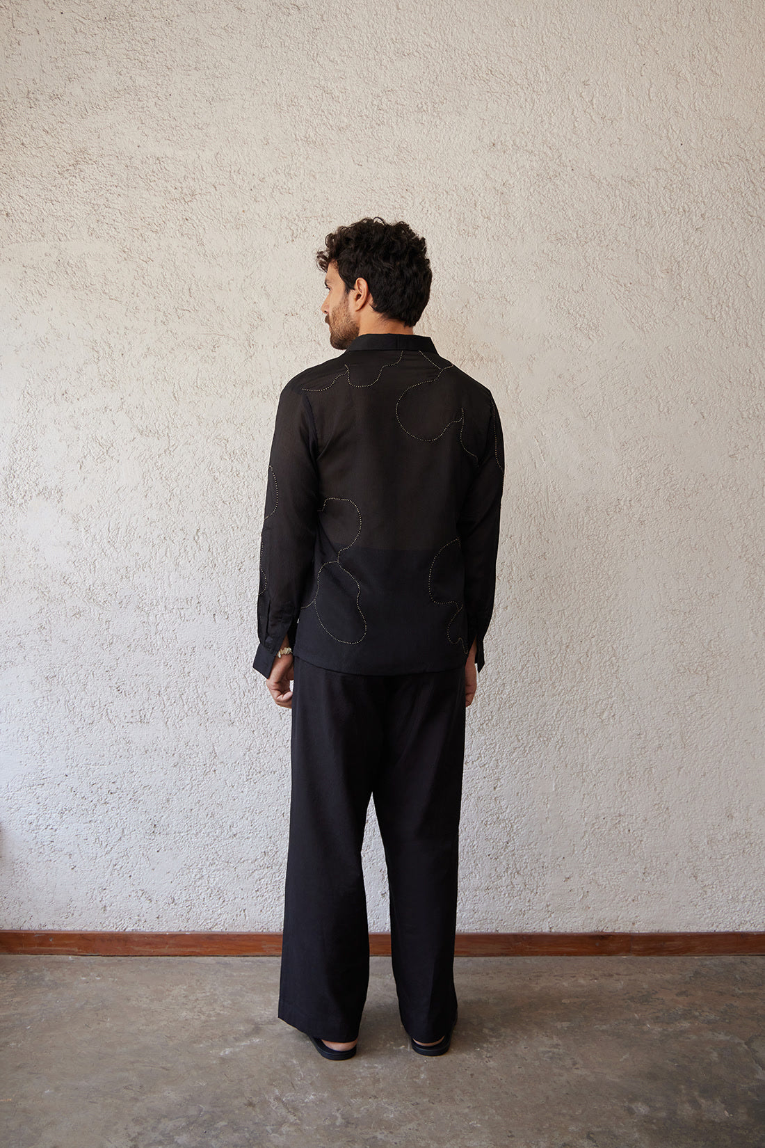 black top for men, cotton thread hand embroidery, chiffon top for men