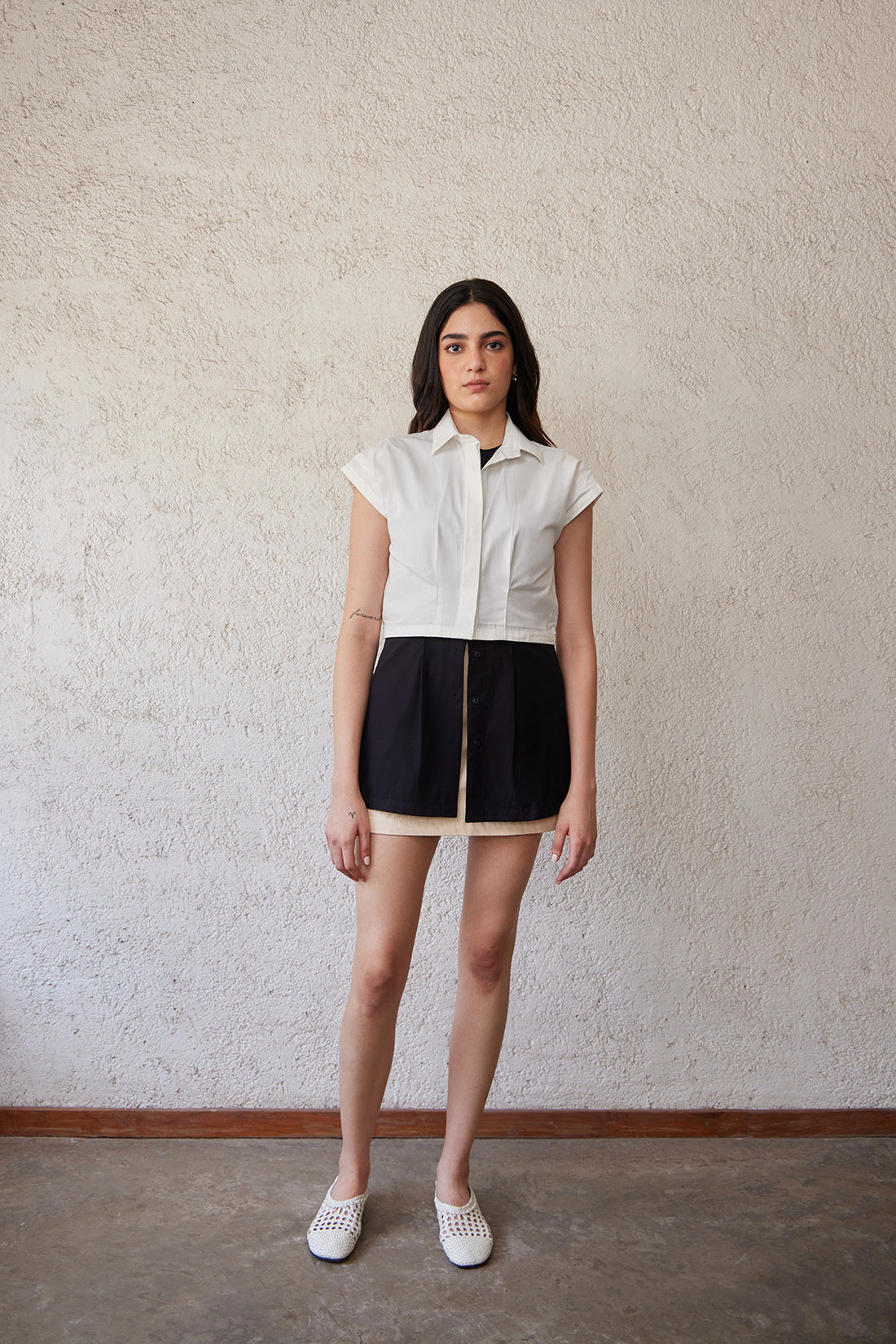 poplin white and black shirt, sustainable clothing, shirt for women