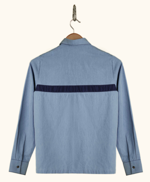 eco-friendly denim shirt, contrast stripe shirt for women, sustainable denim