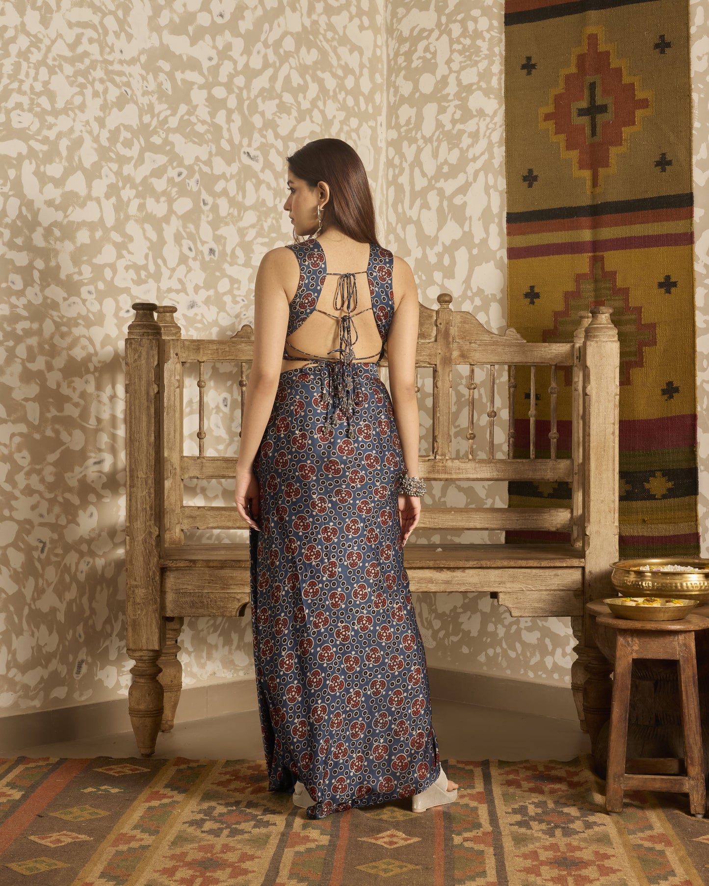 Backless Tie-Up Top and Drape Skirt
