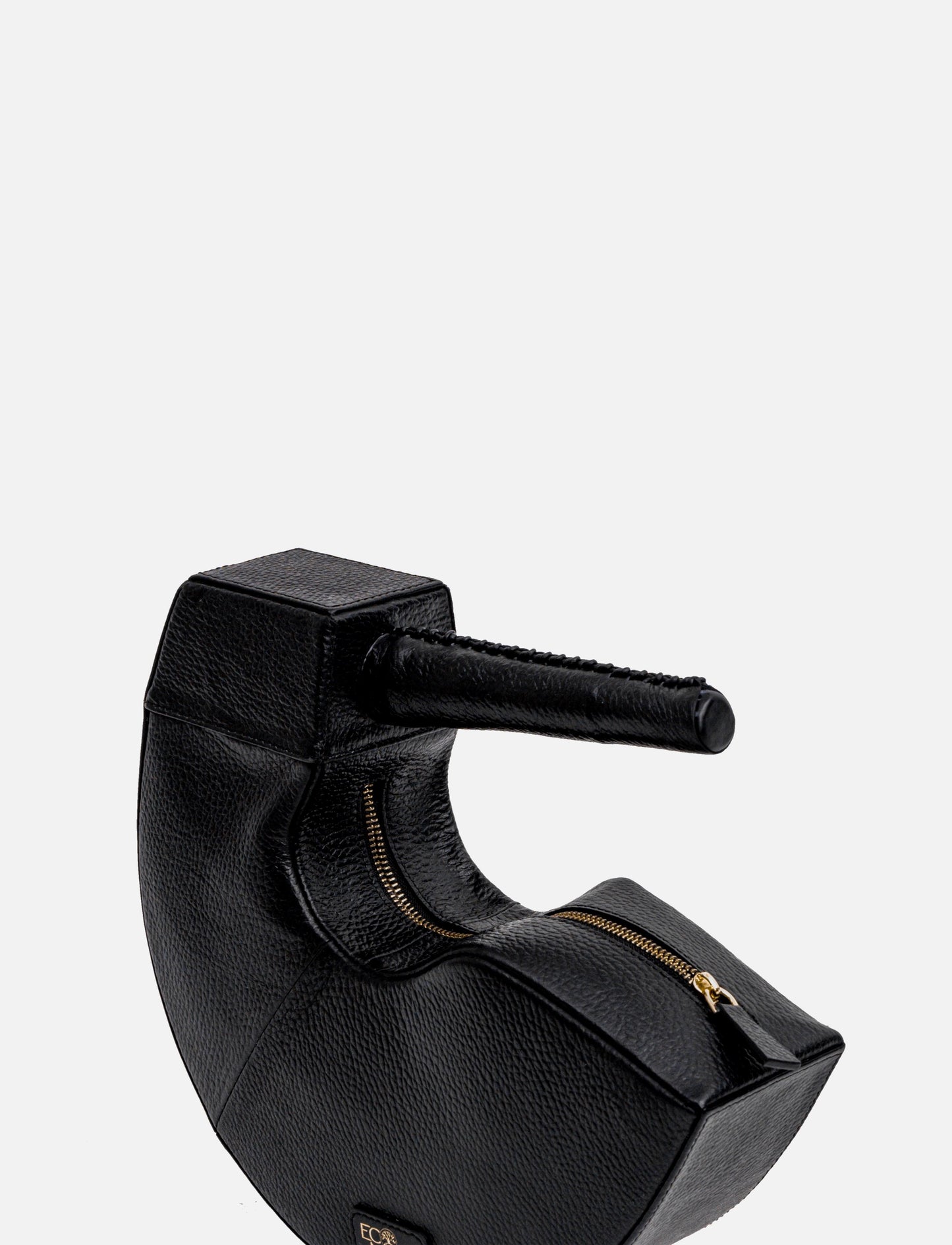 Black upcycled leather handcrafted unisex clutch with gold embroidery.