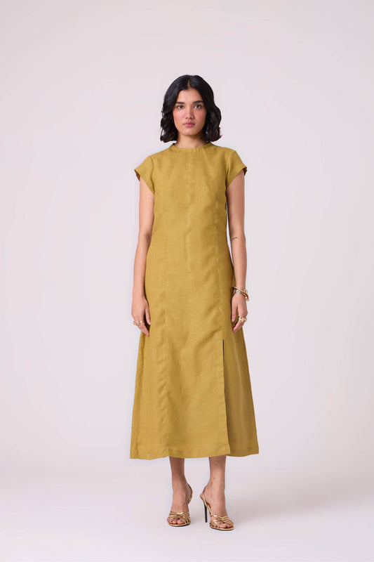 Evgeny Olive Linen Dress