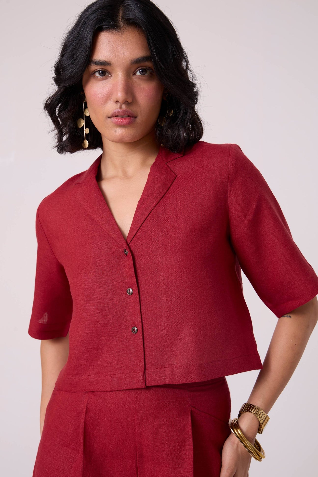 Clyde Red Linen Cropped Shirt
