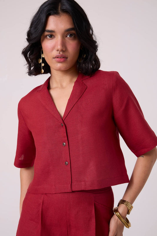 Clyde Red Linen Cropped Shirt