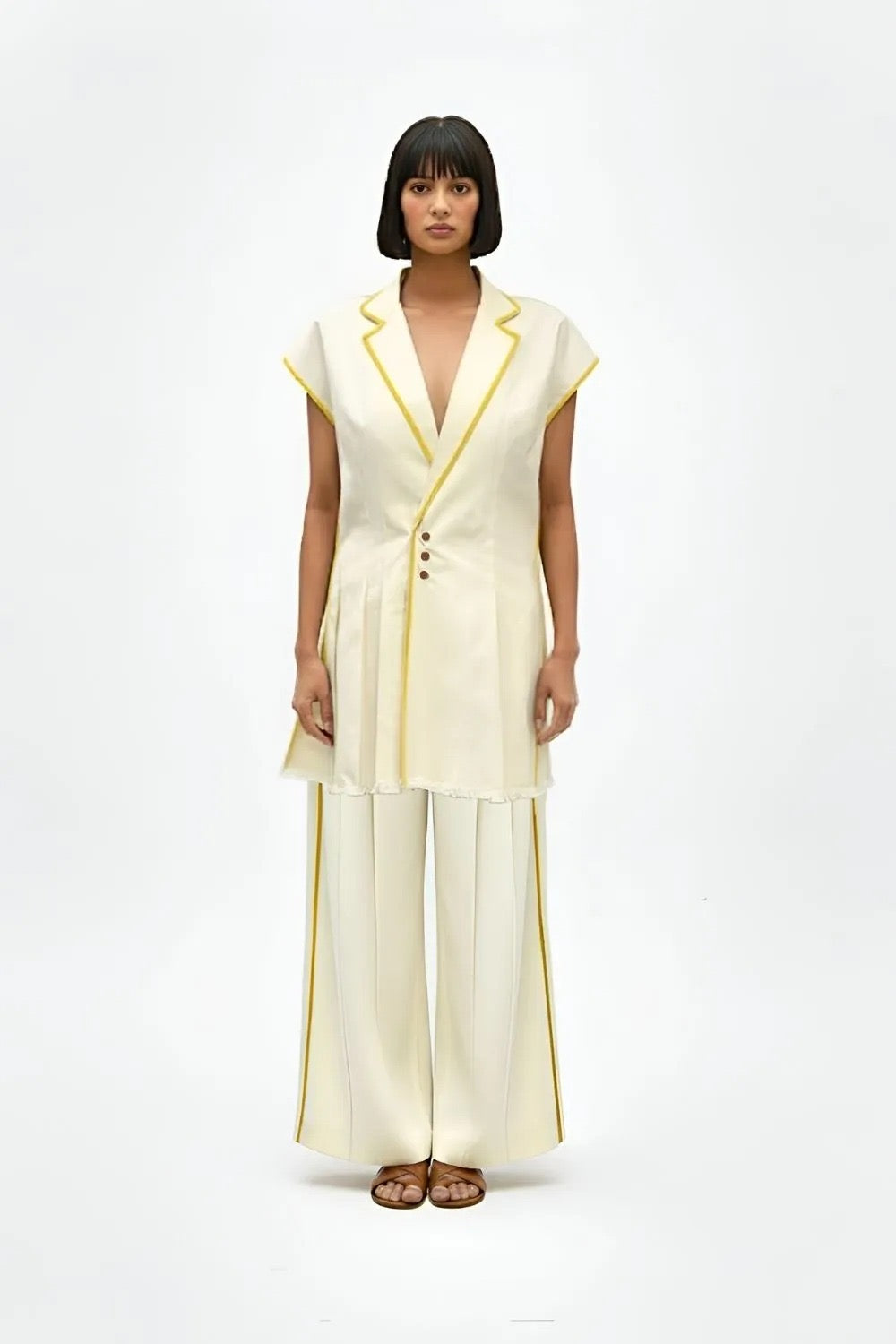 Ivory-Mango Yellow Blazer Set