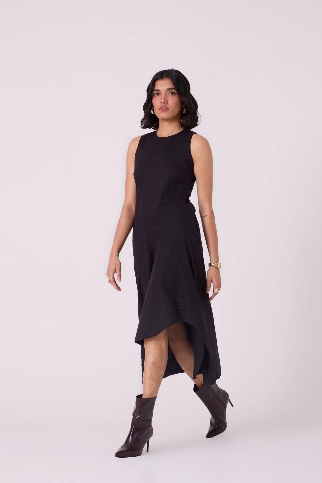 Kira Black Cotton Panelled Dress