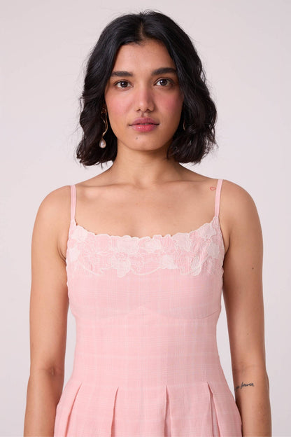 Ai Pink Embroidered Handwoven Dress