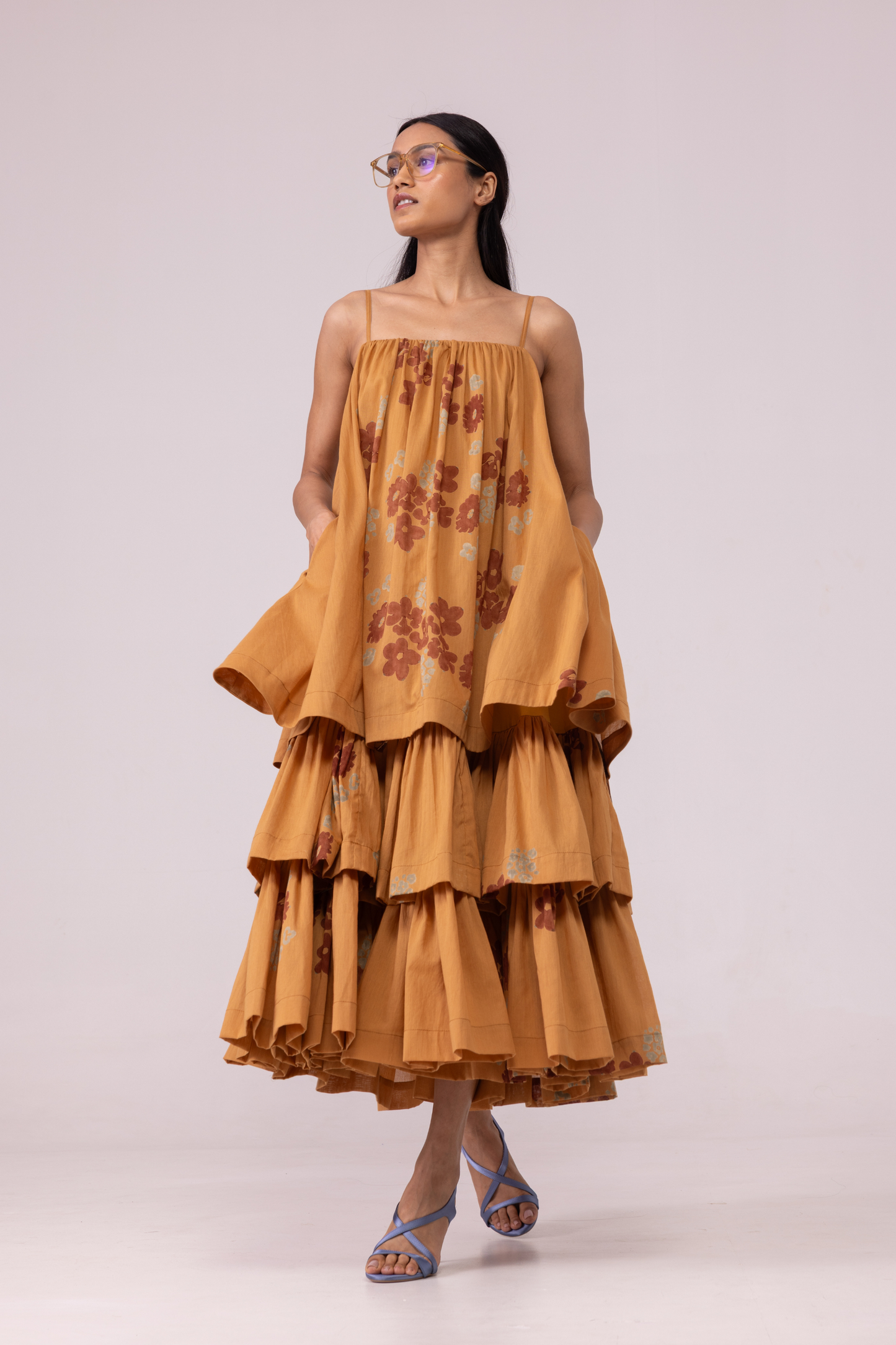 Lev Floral Hand Printed Tiered Dress