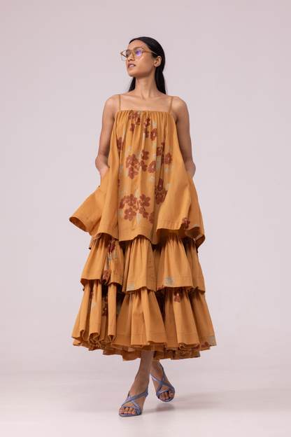 Lev Floral Hand Printed Tiered Dress