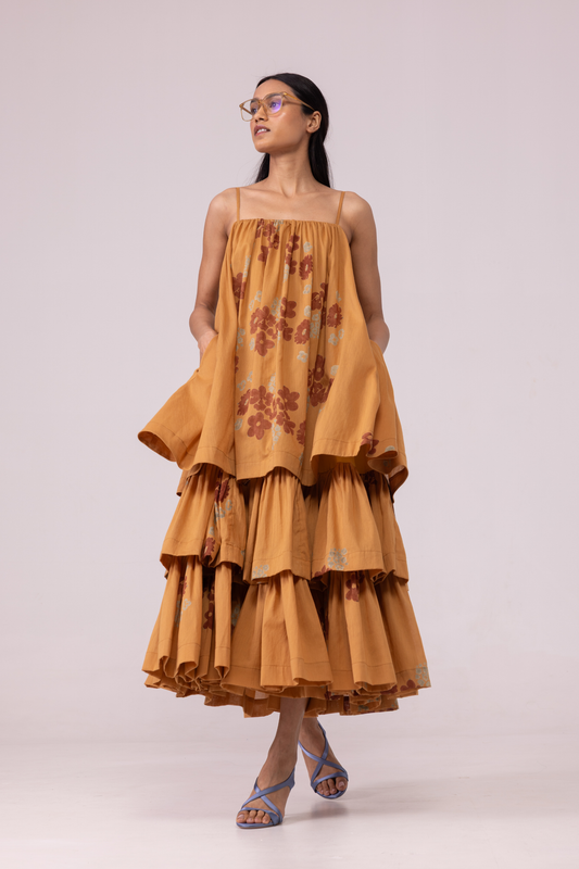 Lev Floral Hand Printed Tiered Dress