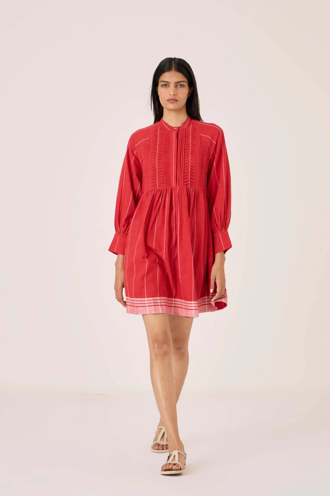 Amila Red Stripe Shirt Dress
