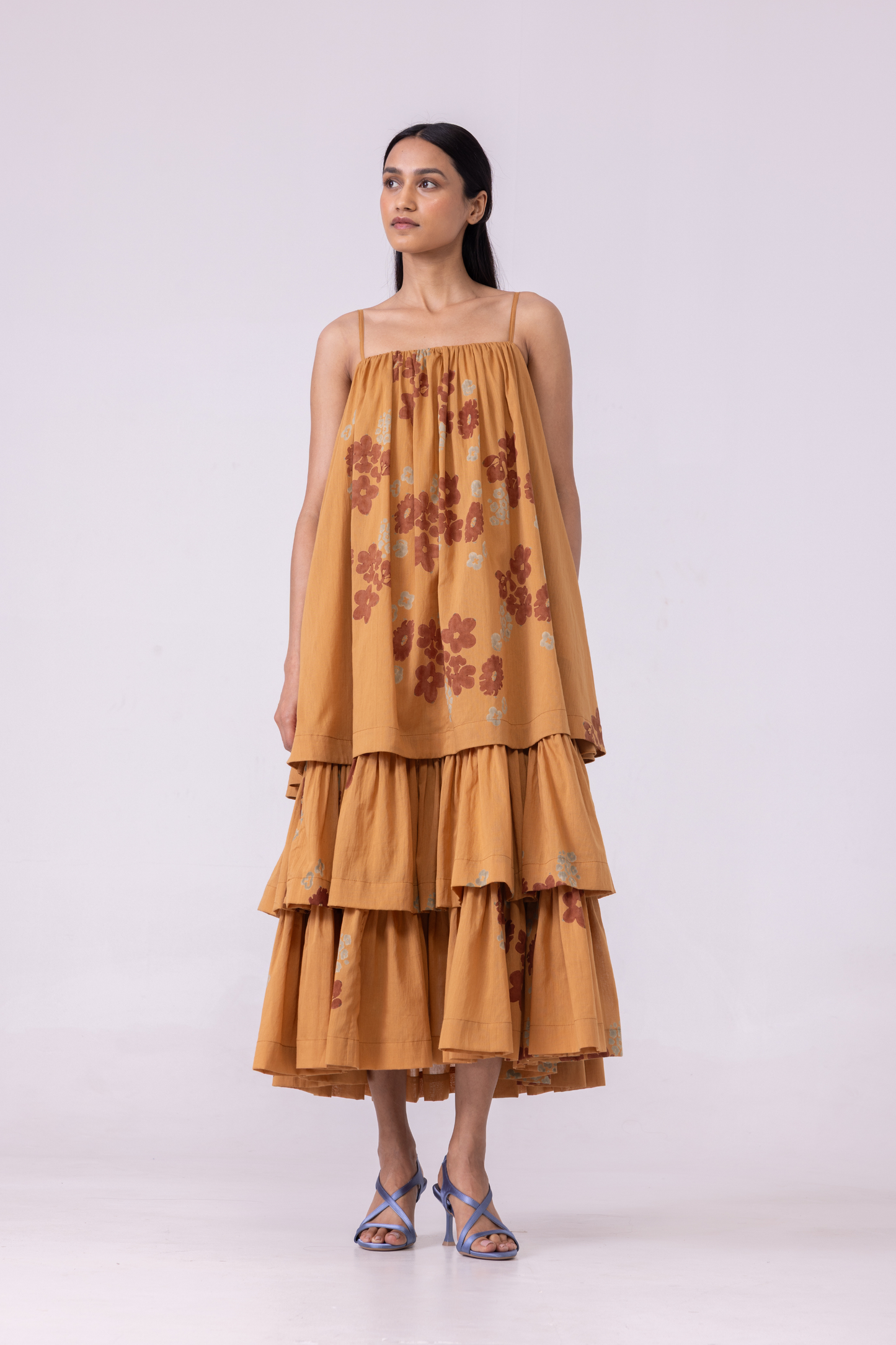 Lev Floral Hand Printed Tiered Dress