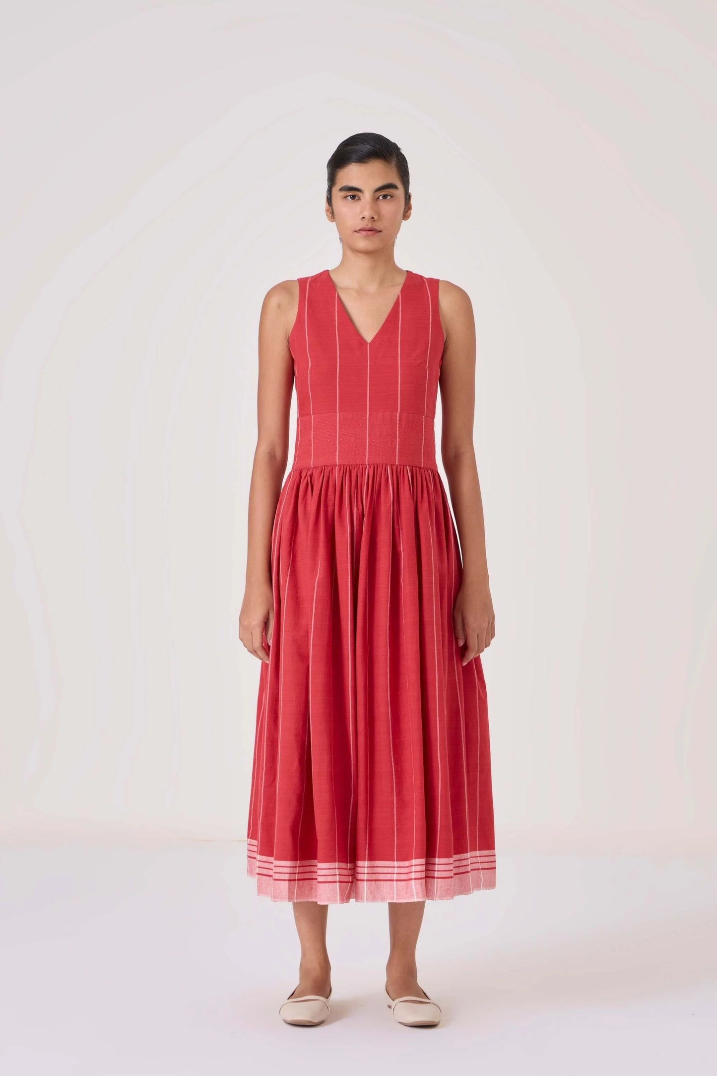 Ishara Handwoven Red Striped Dress