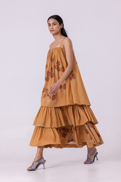 Lev Floral Hand Printed Tiered Dress