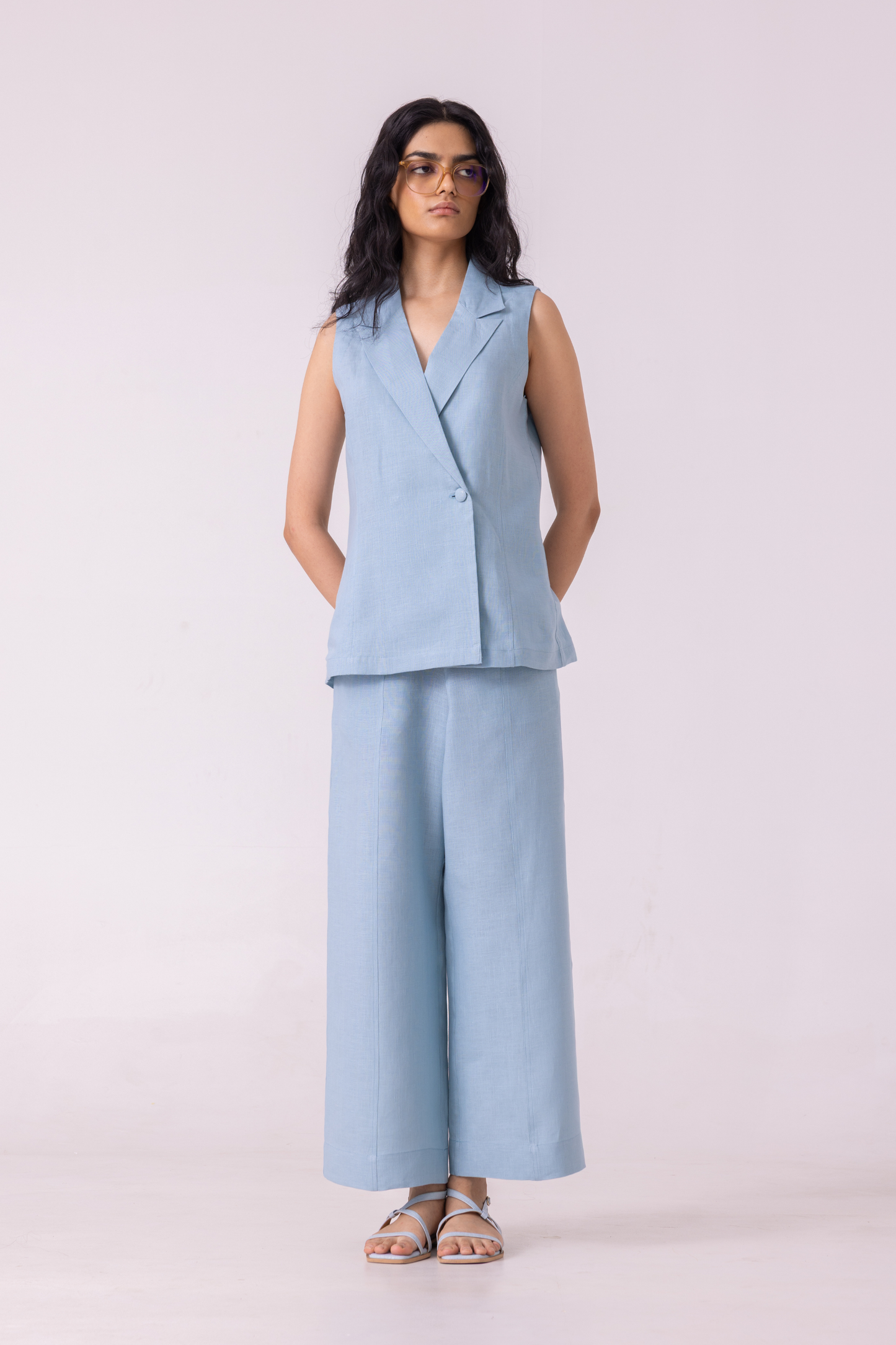 Serena Blue Linen Vest
