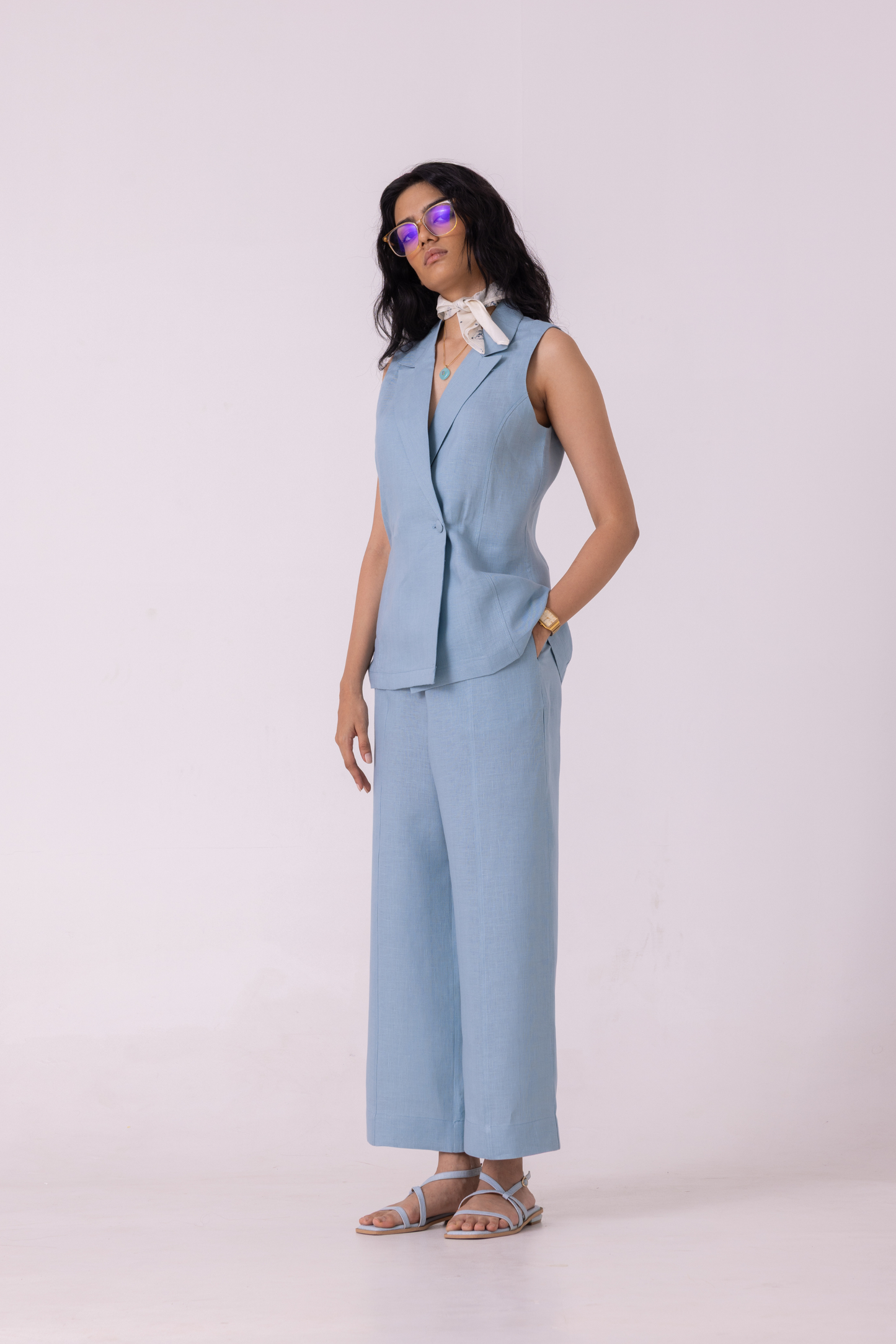 Serena Blue Linen Vest
