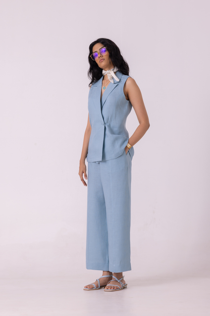 Serena Blue Linen Vest