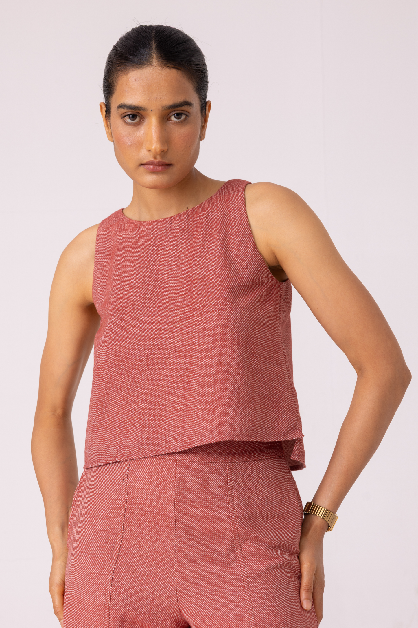 Kifli Red Handwoven Denim Top