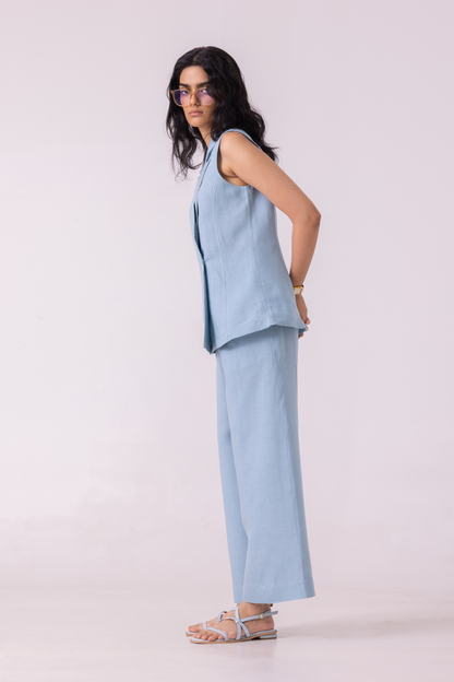 Serena Blue Linen Vest