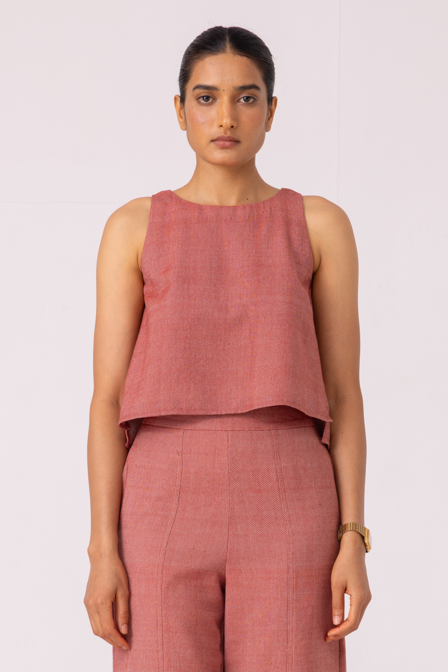 Kifli Red Handwoven Denim Top