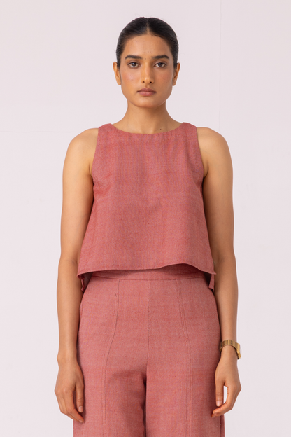 Kifli Red Handwoven Denim Top