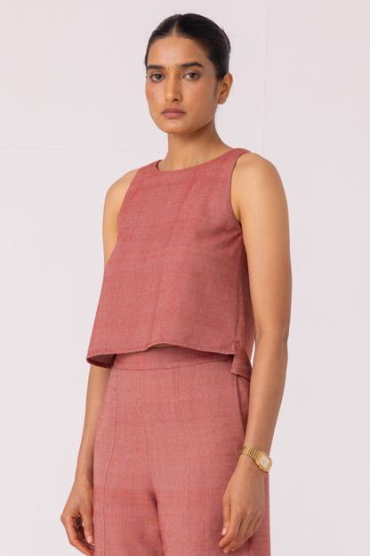 Kifli Red Handwoven Denim Top