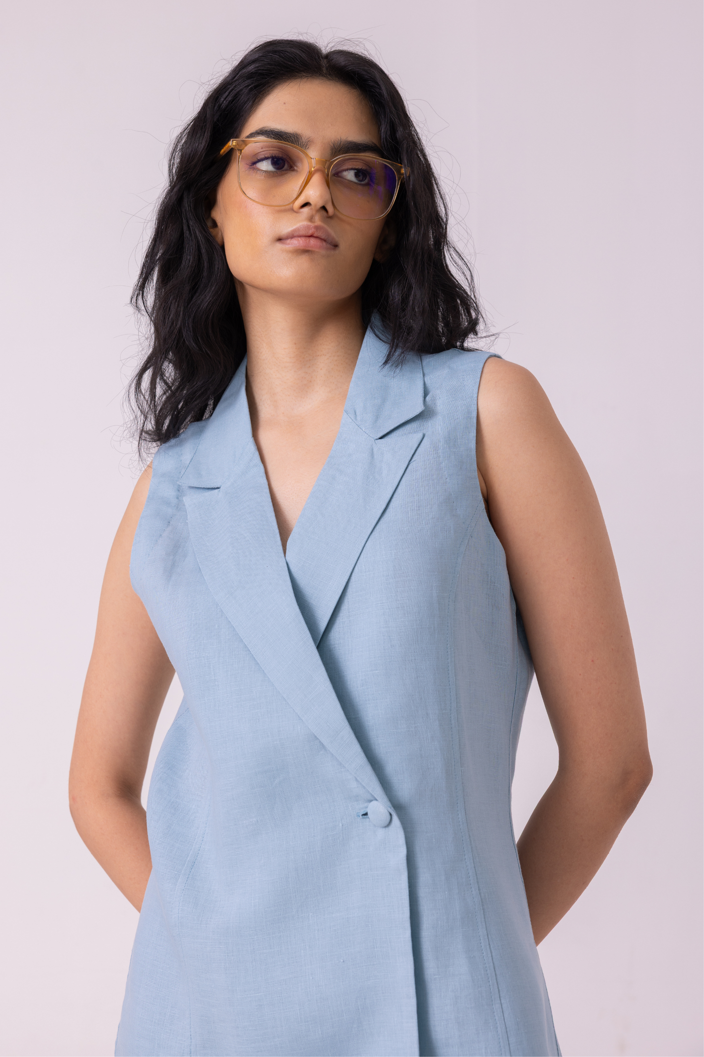 Serena Blue Linen Vest