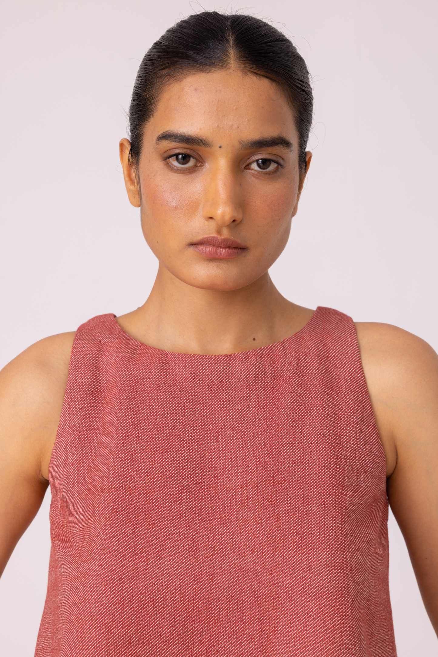 Kifli Red Handwoven Denim Top