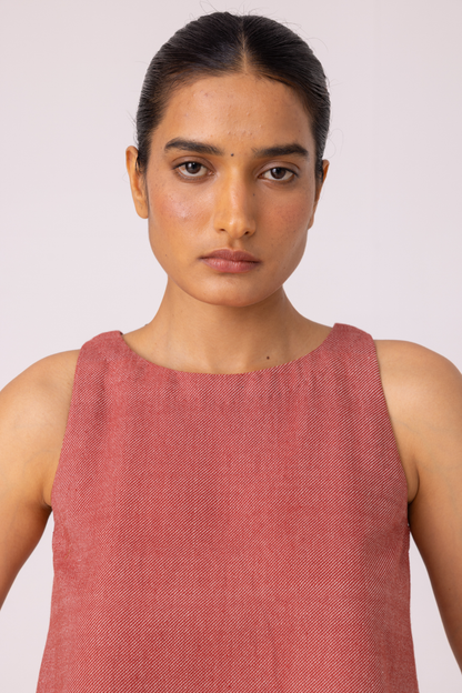 Kifli Red Handwoven Denim Top