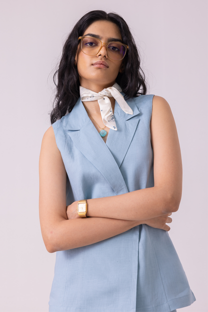 Serena Blue Linen Vest