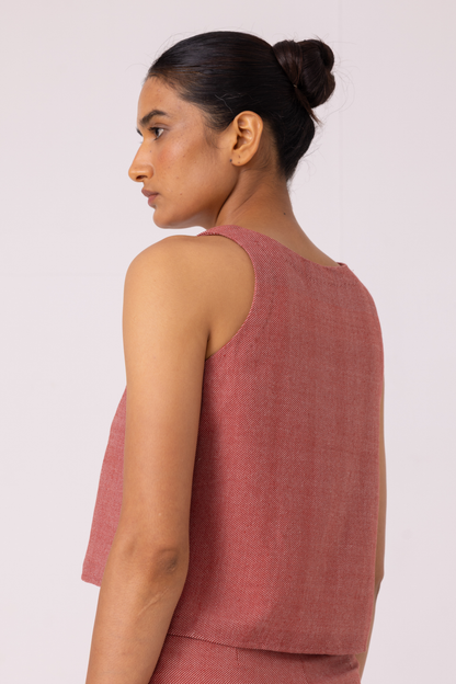 Kifli Red Handwoven Denim Top